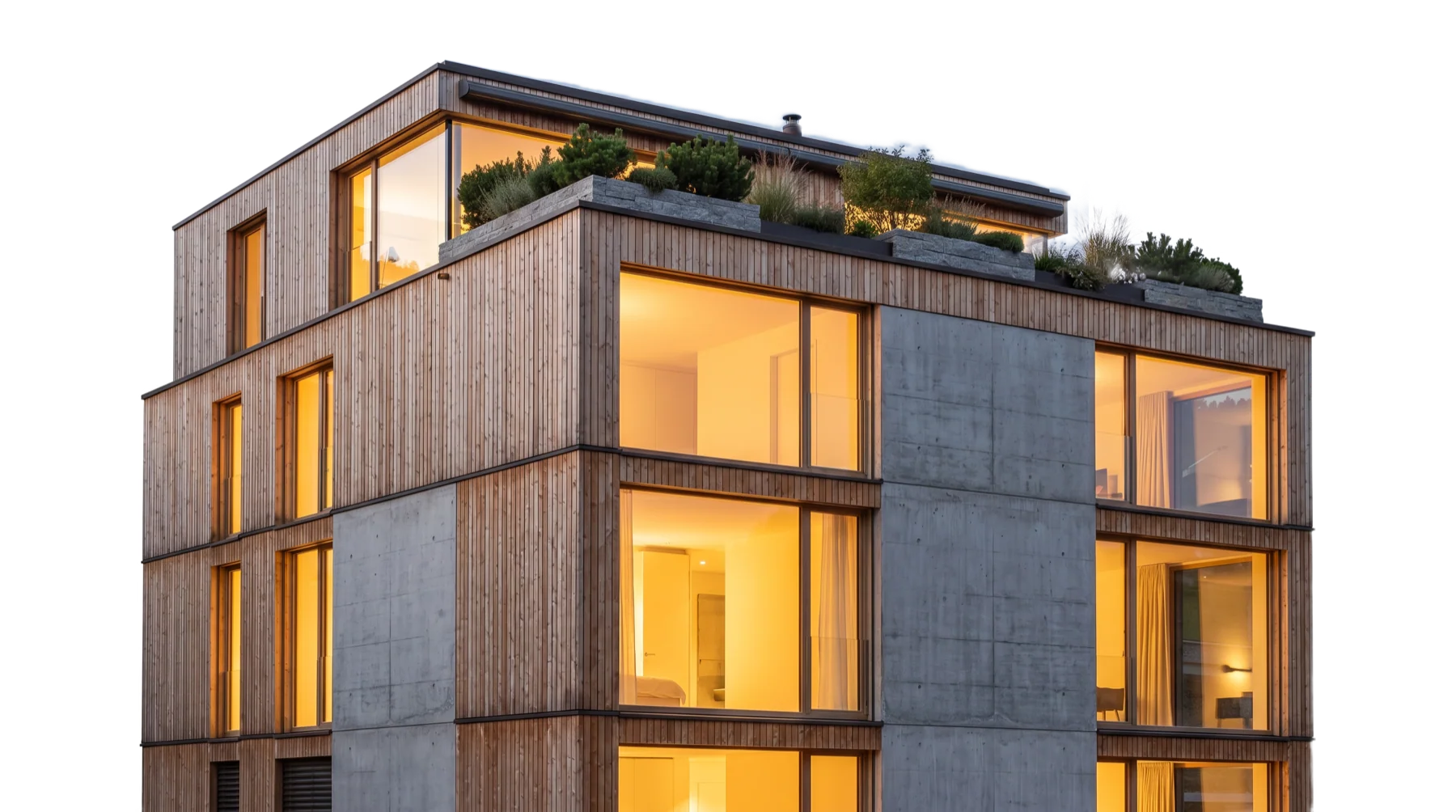 Immeuble résidentiel contemporain en mélèze et béton, Valais